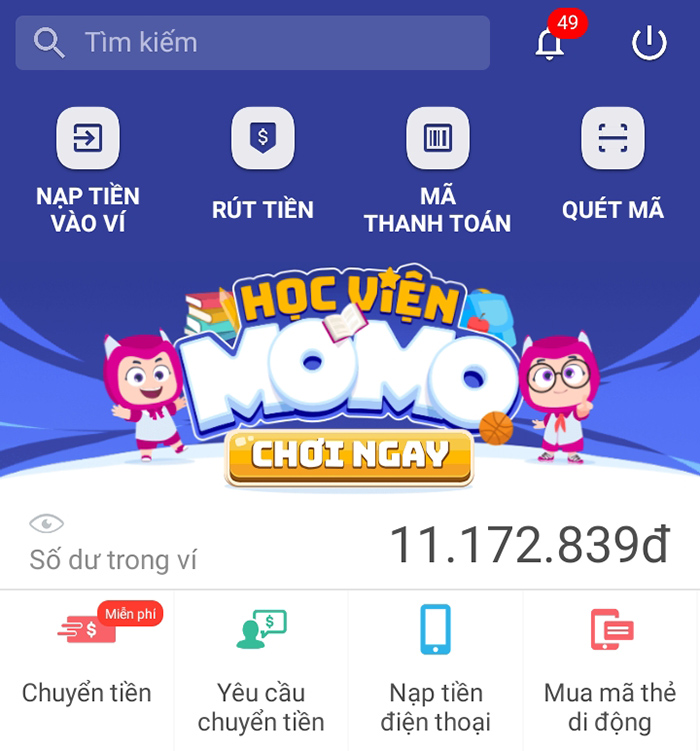 Hướng dẫn nạp tiền qua Momo